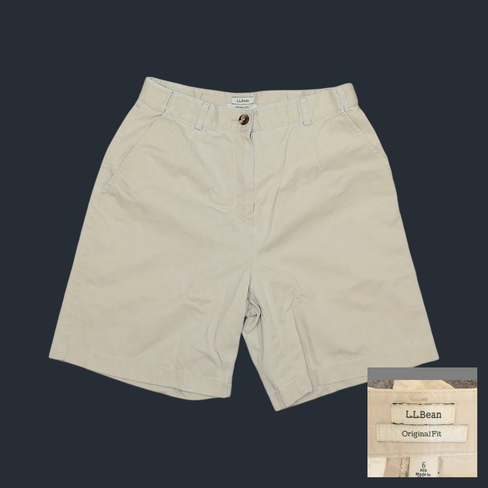 L.L. Bean Original Fit High Rise Pleated Khaki Shorts Size 6